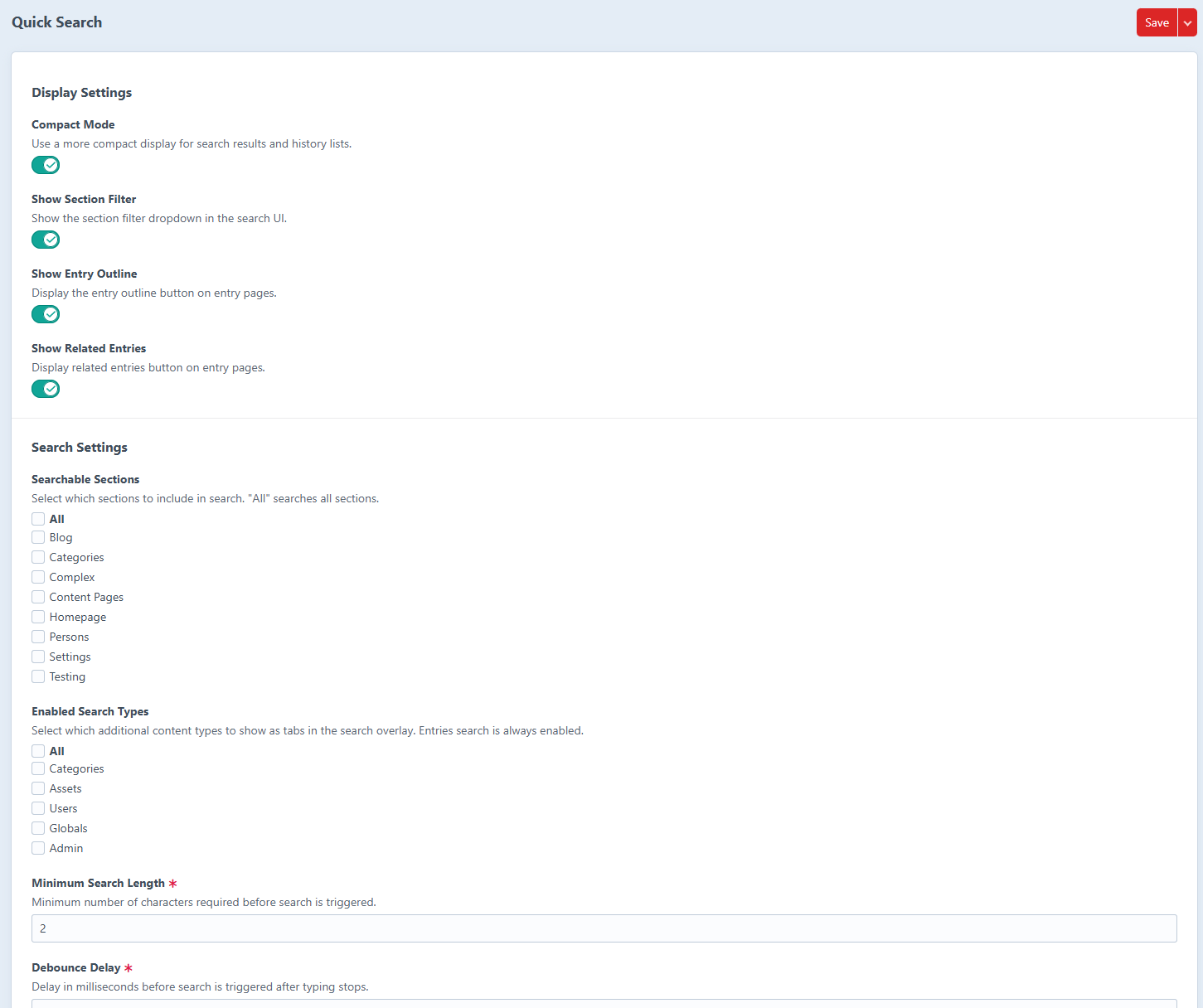 Quick Search - Settings